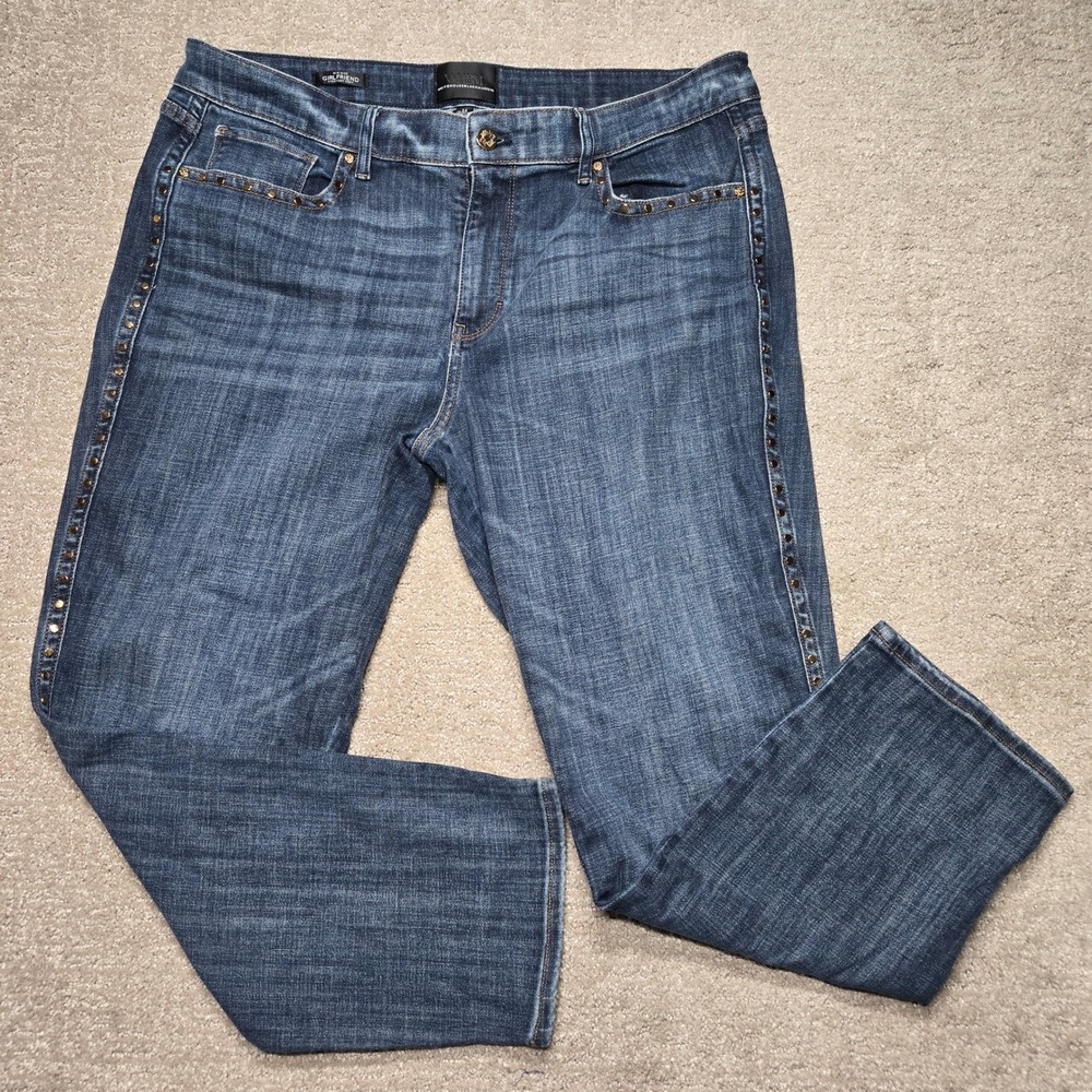 White House Black Market Studded Mid-Rise Girlfriend Everyday Soft Jeans Blue 14